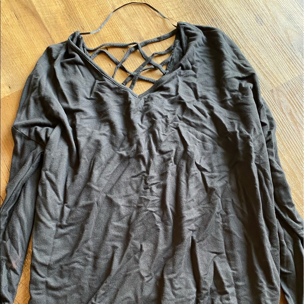 Black long sleeve crisscross back shirt